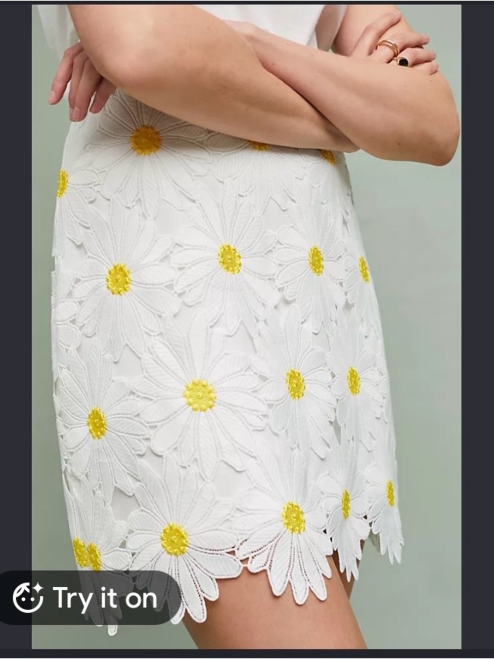 miami White Mini Skirt with Yellow Daisy Embroidery